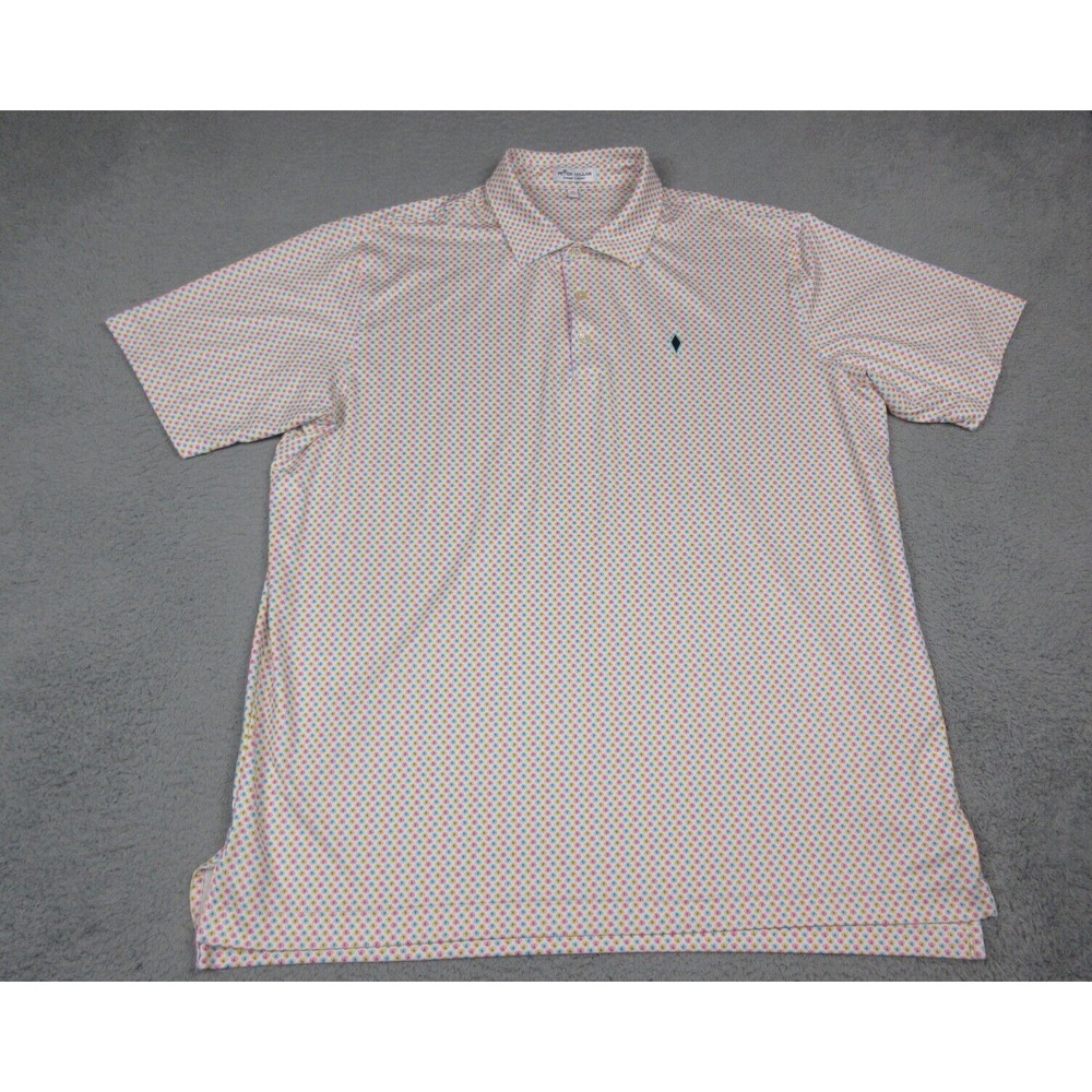 Peter Millar Polo Shirt Mens XL White Polka Dot Summer Comfort Golf Knit Logo